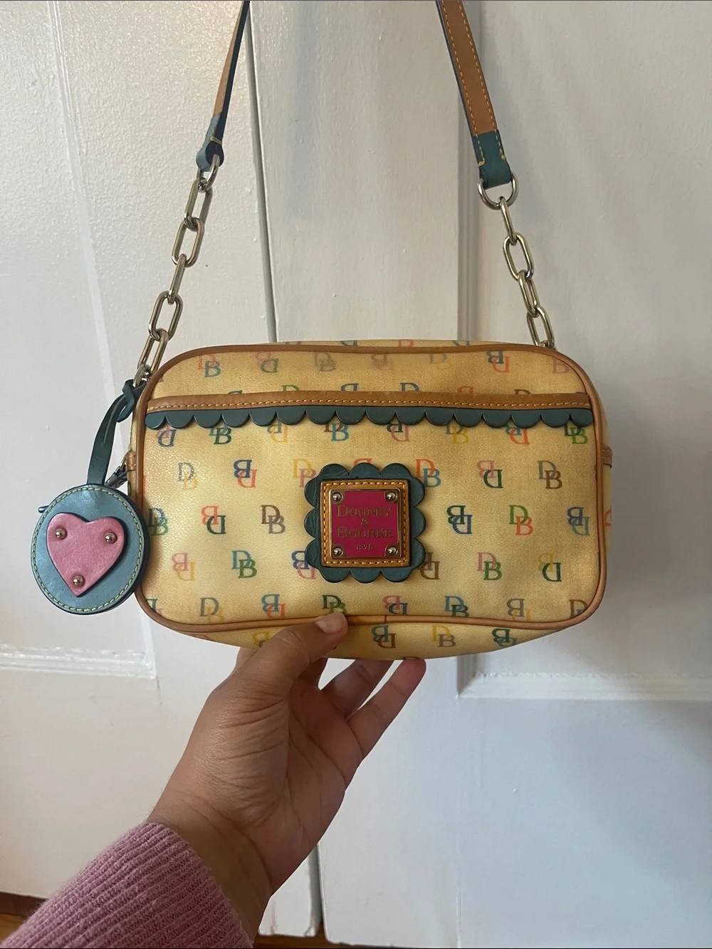 Dooney & Bourke Vintage Y2K Yellow Multicolor DB Logo Canvas Shoulder Bag